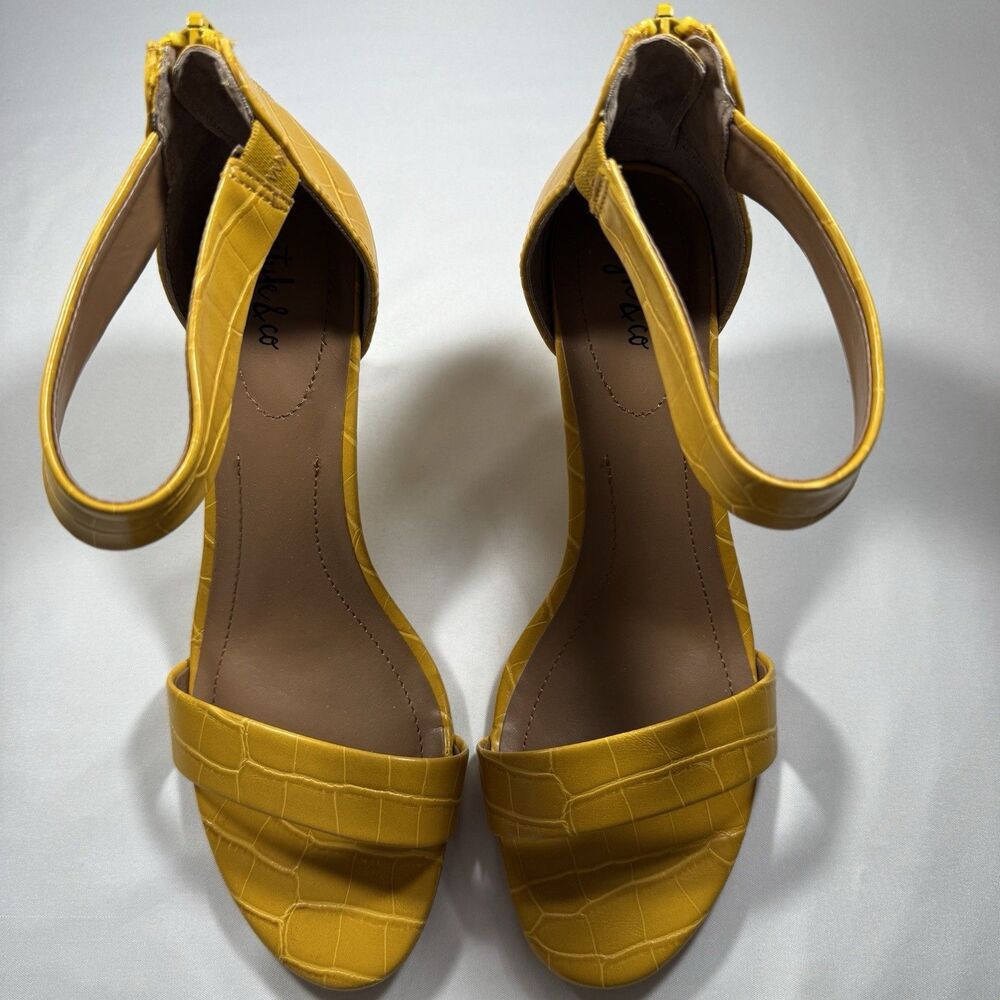 Style & Co Paycee Yellow Croc Embossed Block Heel Sandals Womens 8.5M Summer